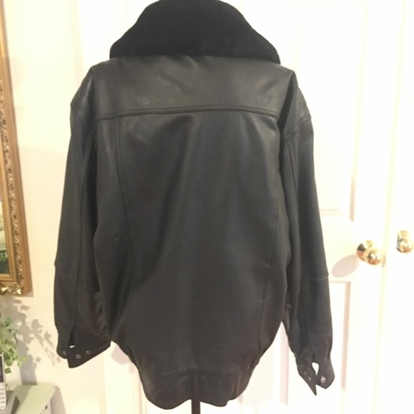 Shearling fur leather bomber jacket large black - Picture 5 of 8